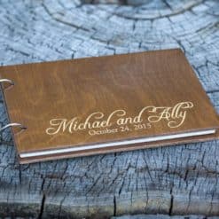 Gästebuch Hochzeit aus Holz mit Gravur - Gold Rustikal