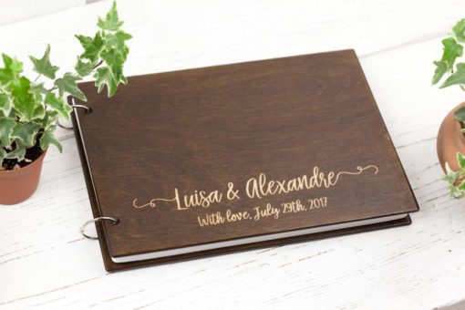 Gästebuch Hochzeit aus Holz mit Gravur - Vintage