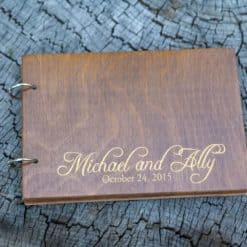 Gästebuch Hochzeit aus Holz mit Gravur - Gold Rustikal