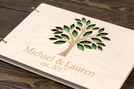 Gästebuch Hochzeit aus Holz mit Gravur - Weißer Baum